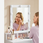 Schminktisch - Make -up -Tisch mit Spiegel und dimmbaren Glühbirnen - 2 Schubladen - Weiß