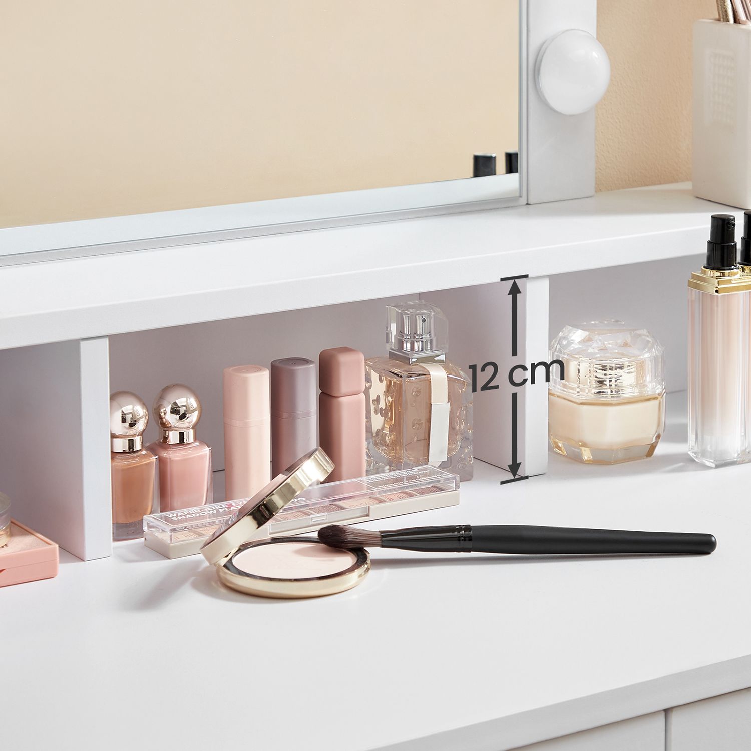 Schminktisch - Make -up -Tisch mit Spiegel und dimmbaren Glühbirnen - 2 Schubladen - Weiß
