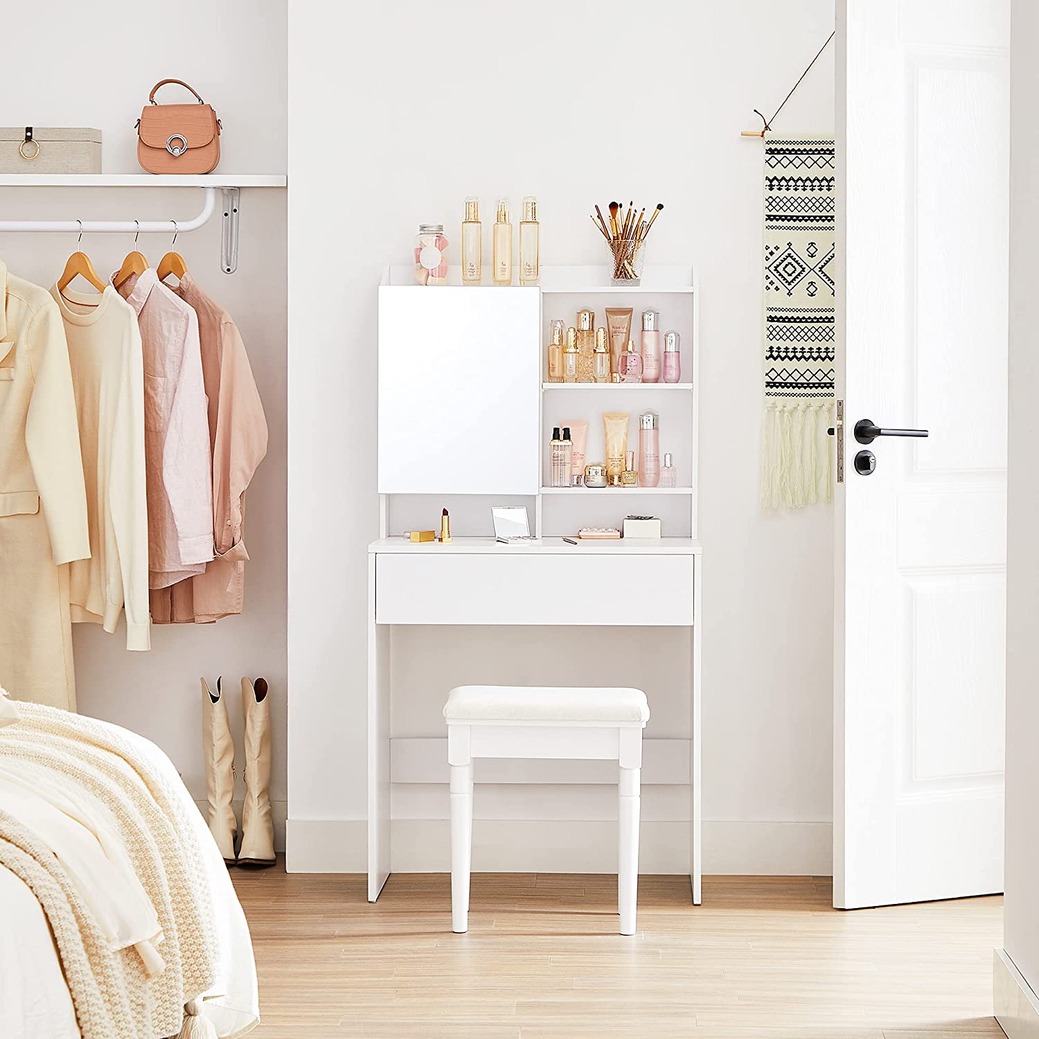 Schminktisch - Make -up -Tisch - mit Spiegel - 1 Schublade und Regale