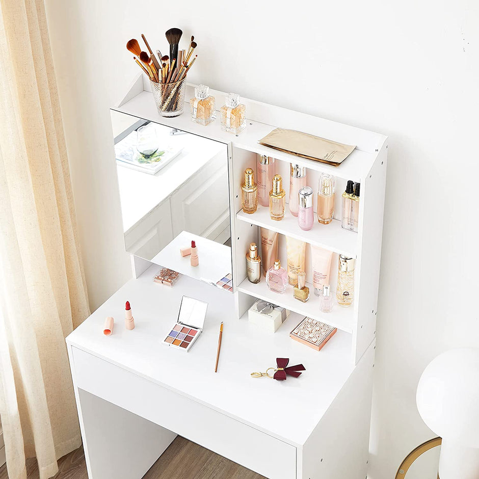 Schminktisch - Make -up -Tisch - mit Spiegel - 1 Schublade und Regale