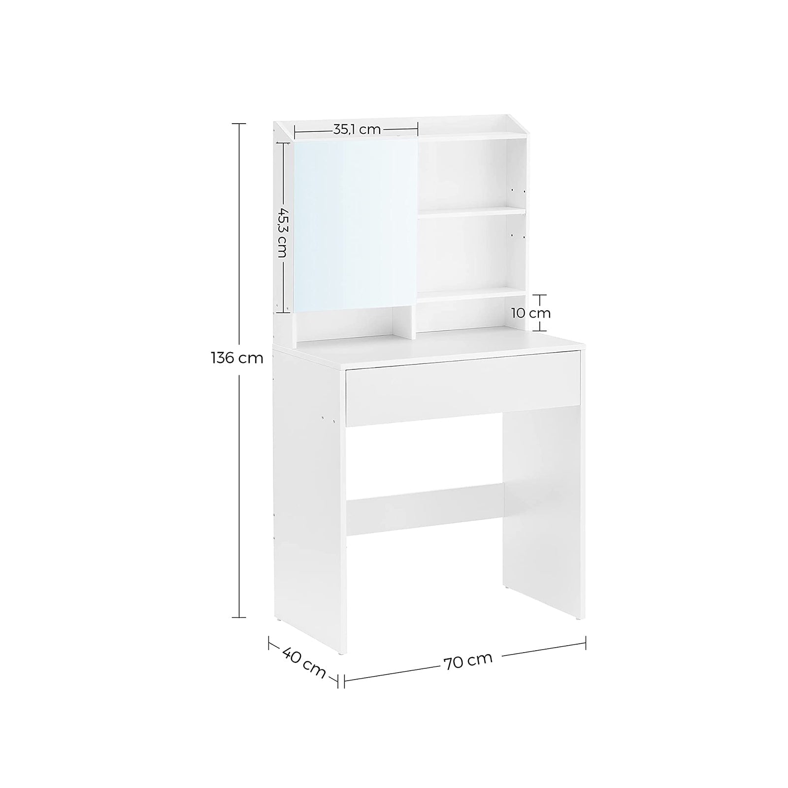 Schminktisch - Make -up -Tisch - mit Spiegel - 1 Schublade und Regale