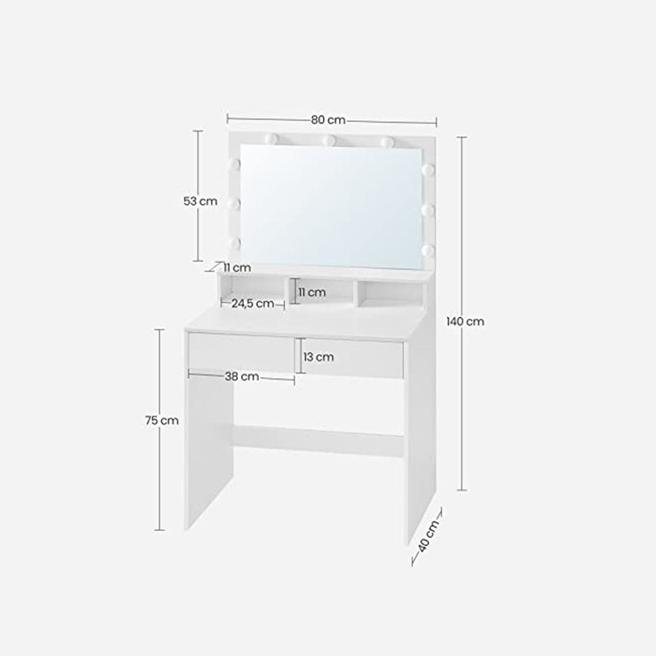 Schminktisch - Machen Sie -up -Tisch - 9 LED -Lampen - 2 Schubladen und 3 Fächer - mit Spiegel - modern - Weiß