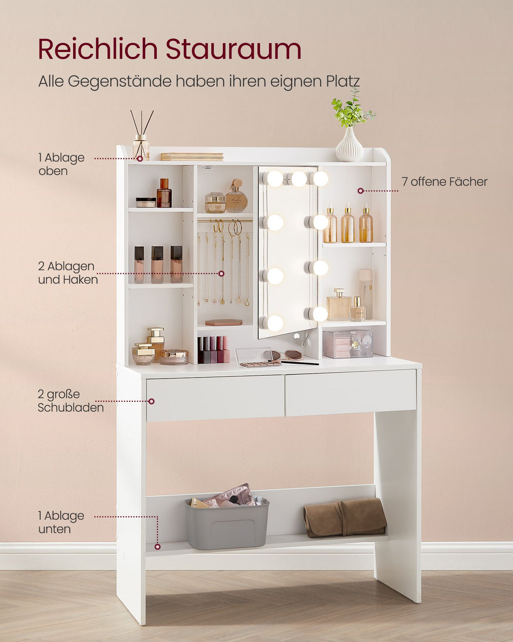 Schminktisch - modern - mit Spiegel und Schubladen