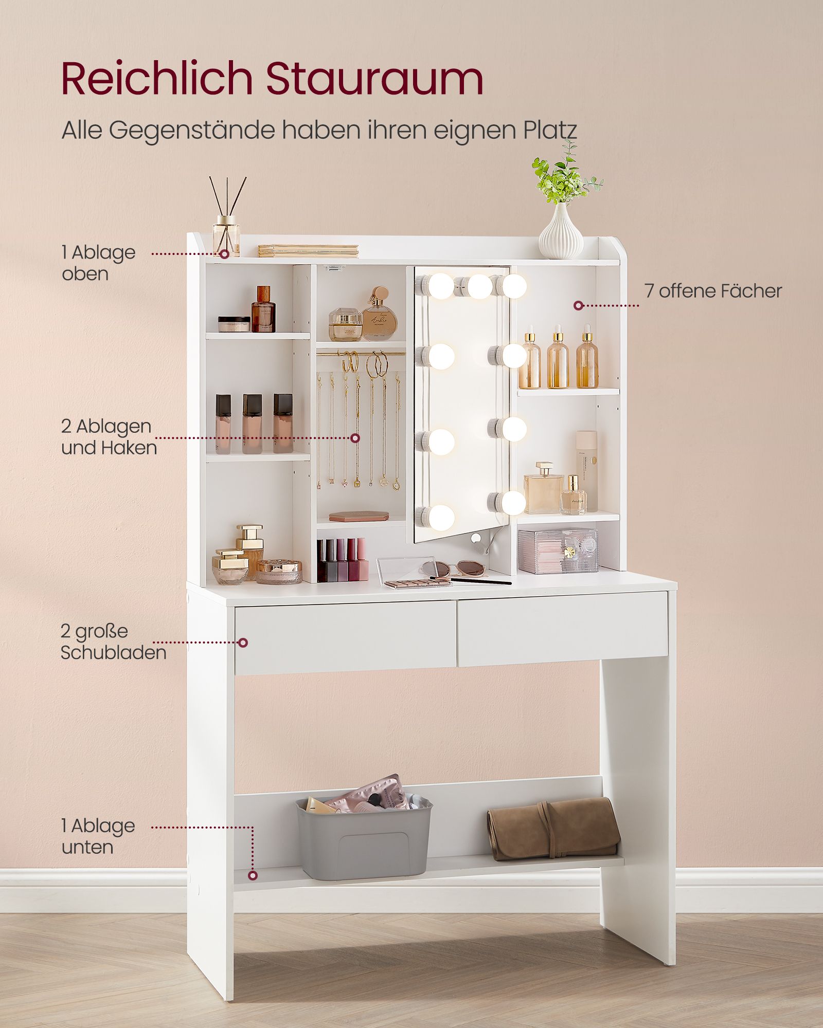 Schminktisch - modern - mit Spiegel und Schubladen