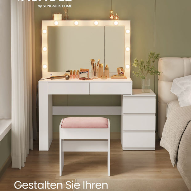 Schminktisch mit LED-Beleuchtung und wolkenweißem Spiegel