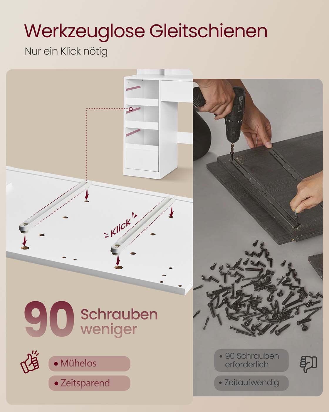 Kaptafel – Make-up Tafel  – Met 10x vergrotende spiegel – LED-verlichting – 9 lades – Wolkenwit – met Stopcontact