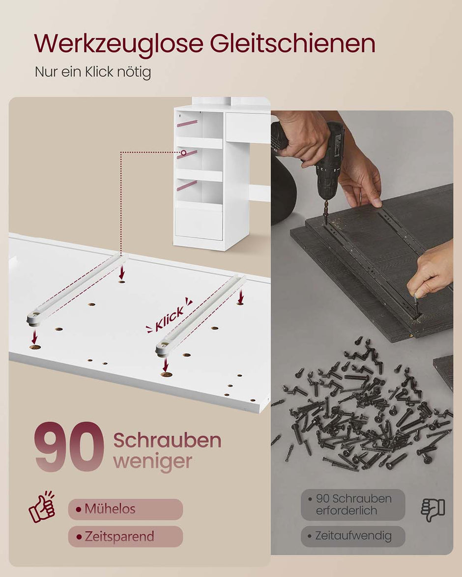 Kaptafel – Make-up Tafel  – Met 10x vergrotende spiegel – LED-verlichting – 9 lades – Wolkenwit – met Stopcontact