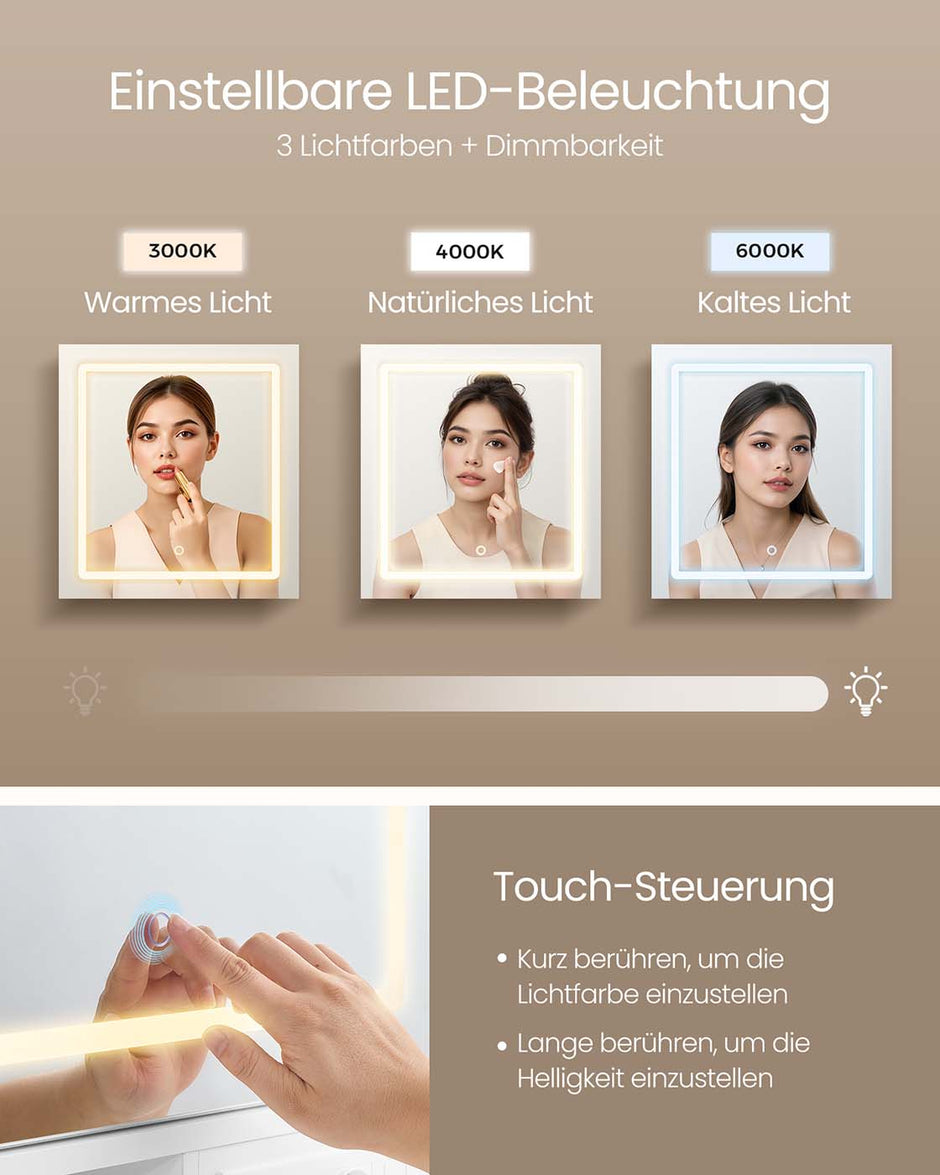 Kaptafel – Make-up Tafel  – Met 10x vergrotende spiegel – LED-verlichting – 9 lades – Wolkenwit – met Stopcontact