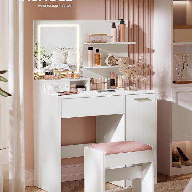 Kailyn Collection - Schminktisch mit LED -Spiegel, Schubladen und offenen Regalen