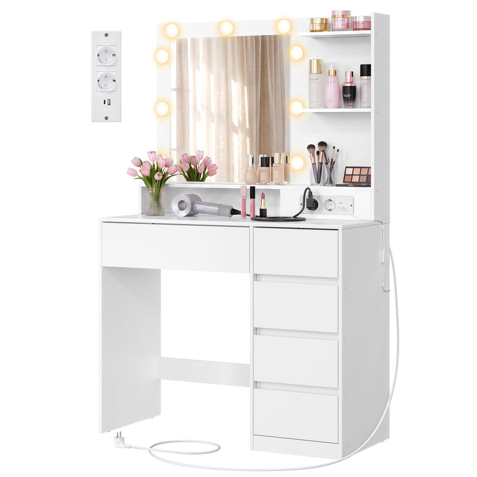 Kaptafel - Met Verlichte Spiegel en Schuifladen - Wolkwit - 40 x 80 x 144,3 cm