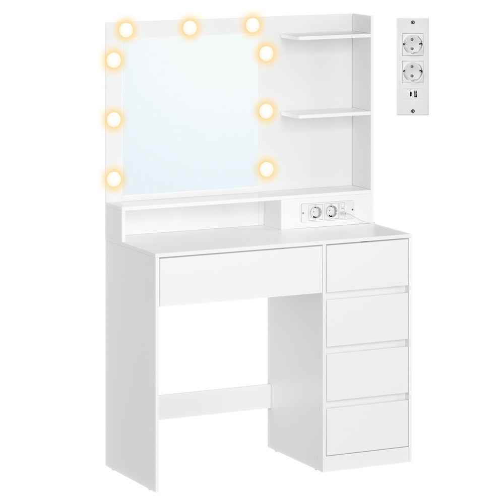 Kaptafel - Met Verlichte Spiegel en Schuifladen - Wit - 80 x 40 x 144,3 cm