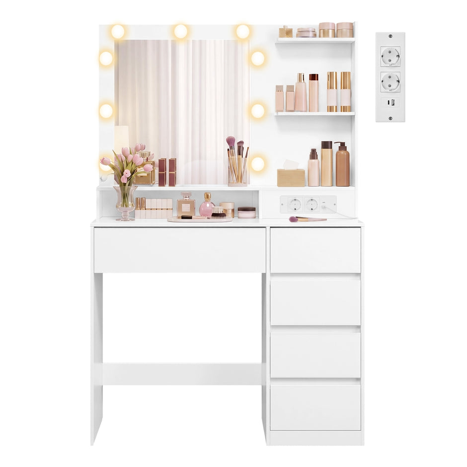 Kaptafel - Met Verlichte Spiegel en Schuifladen - Wit - 80 x 40 x 144,3 cm