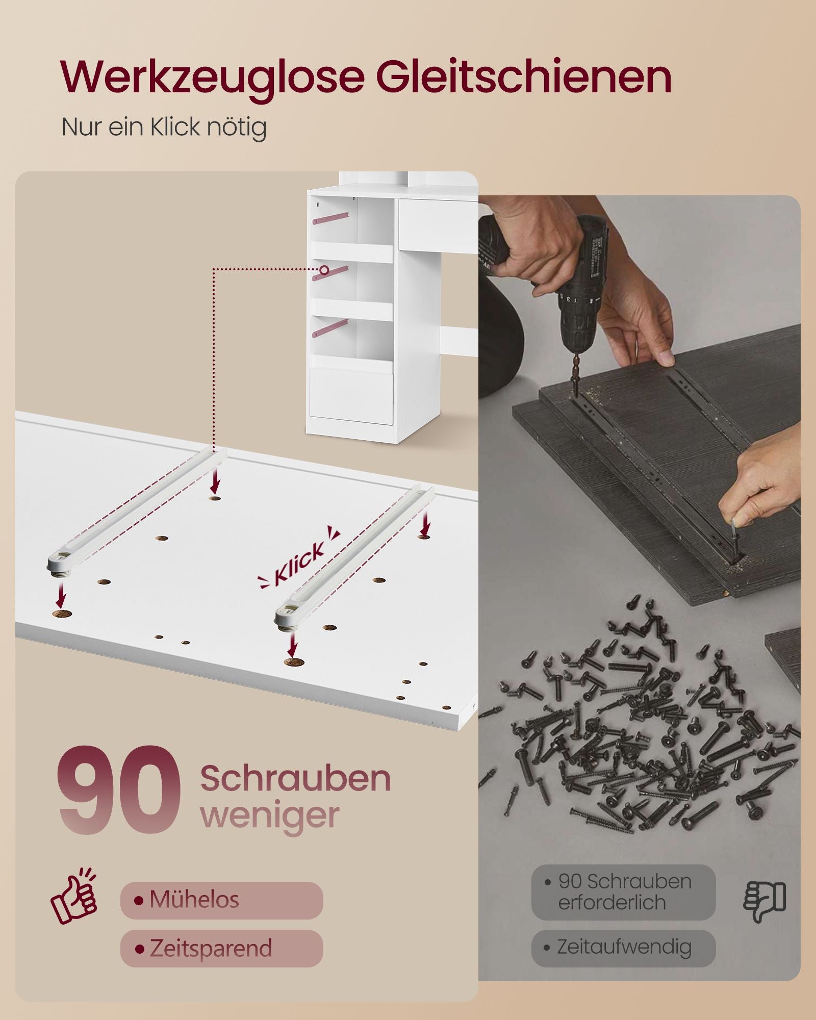 Kaptafel - Met Verlichte Spiegel en Schuifladen - Wolkwit - 40 x 80 x 144,3 cm