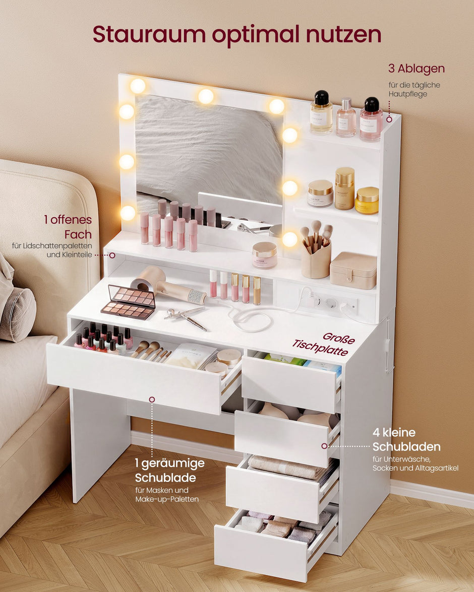 Kaptafel - Met Verlichte Spiegel en Schuifladen - Wolkwit - 40 x 80 x 144,3 cm