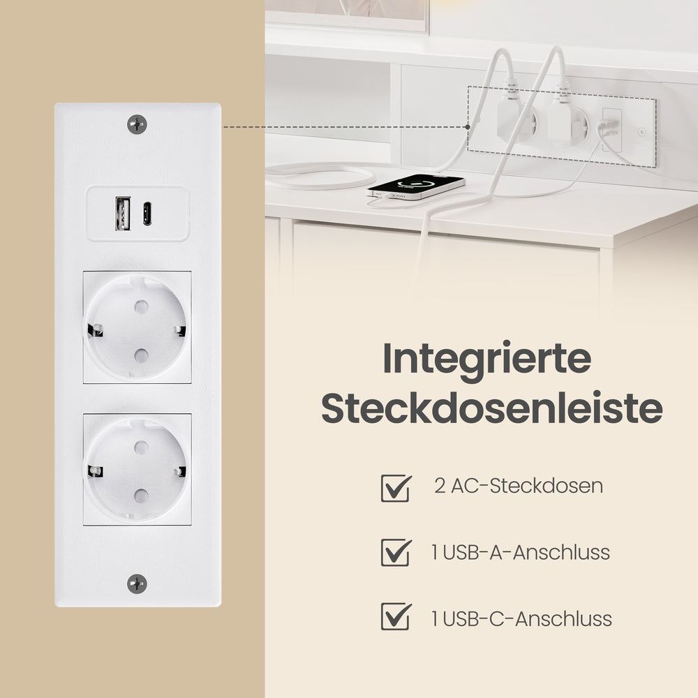 Kaptafel - Met Verlichte Spiegel en Schuifladen - Wit - 80 x 40 x 144,3 cm