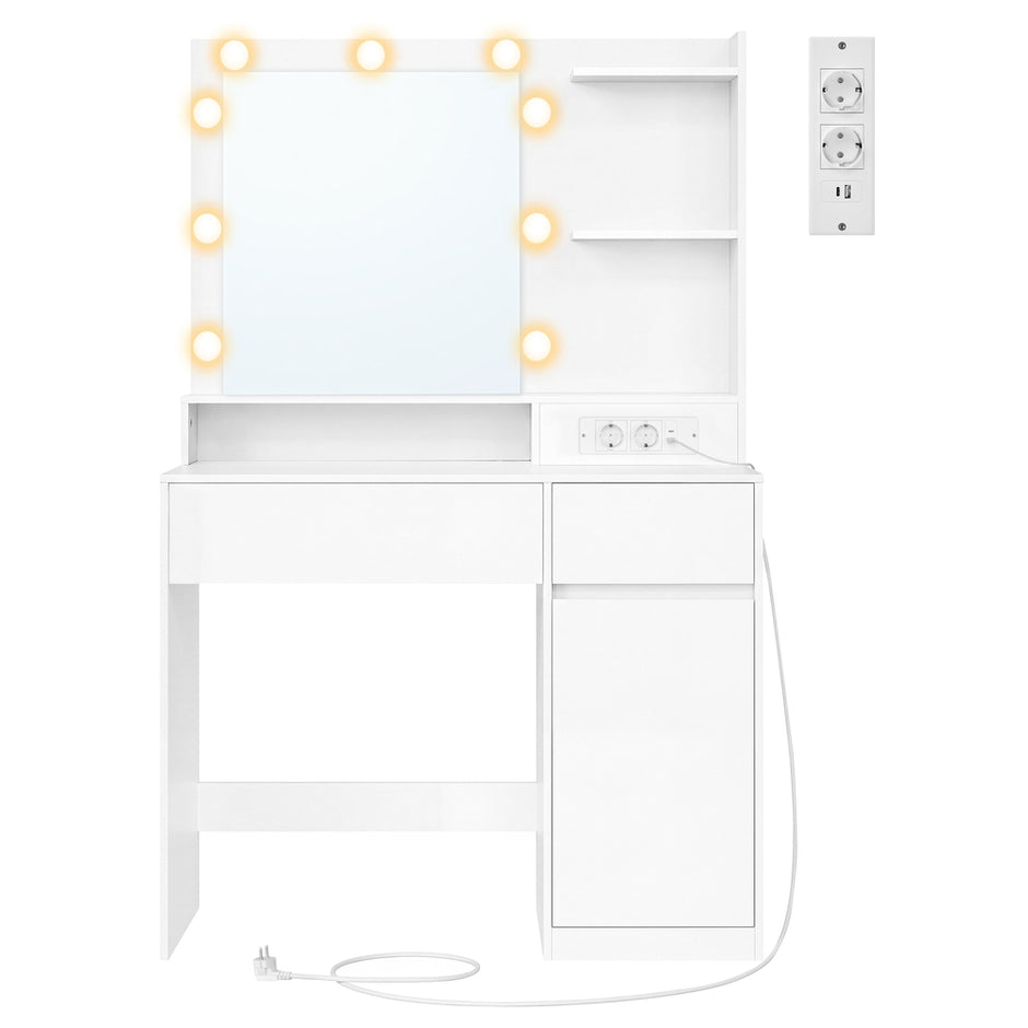 Kaptafel - Met Verlichte Spiegel en Schuifladen - Wit - 80 x 80 x 144,3 cm