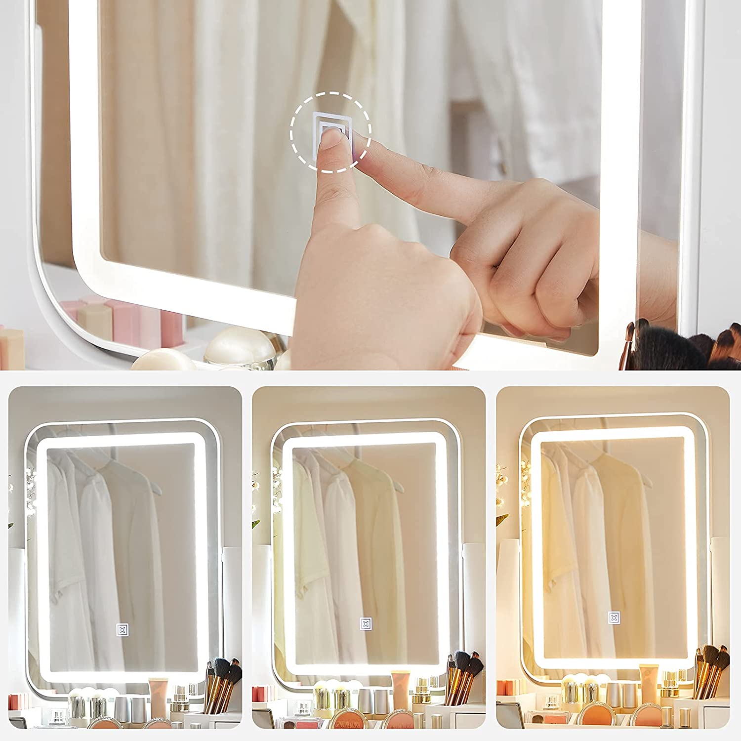 Schminktisch - Machen Sie -up -Tisch - mit Spiegel - 5 Schubladen - LED -Beleuchtung - Weiß