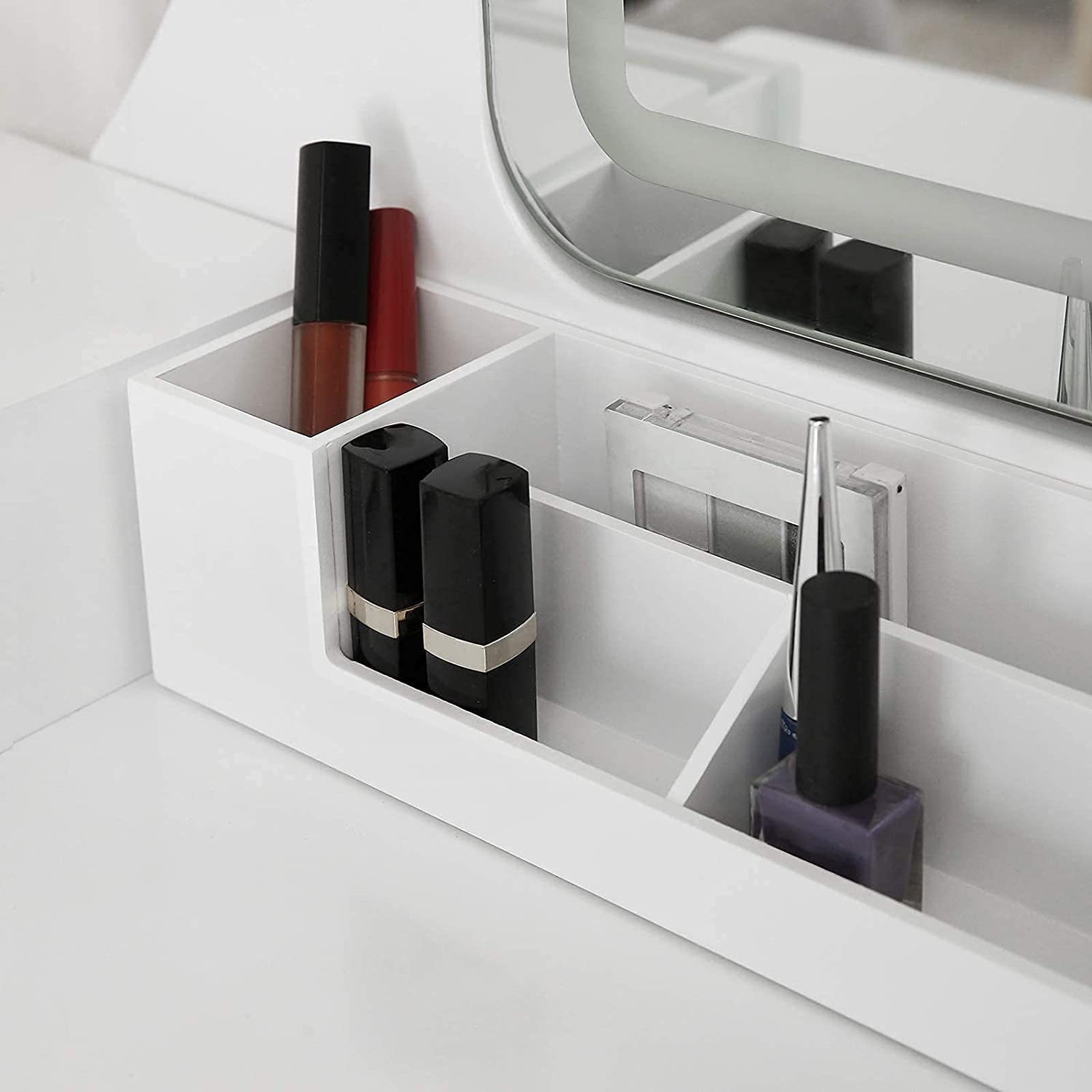 Schminktisch - Machen Sie -up -Tisch - mit Spiegel - 5 Schubladen - LED -Beleuchtung - Weiß