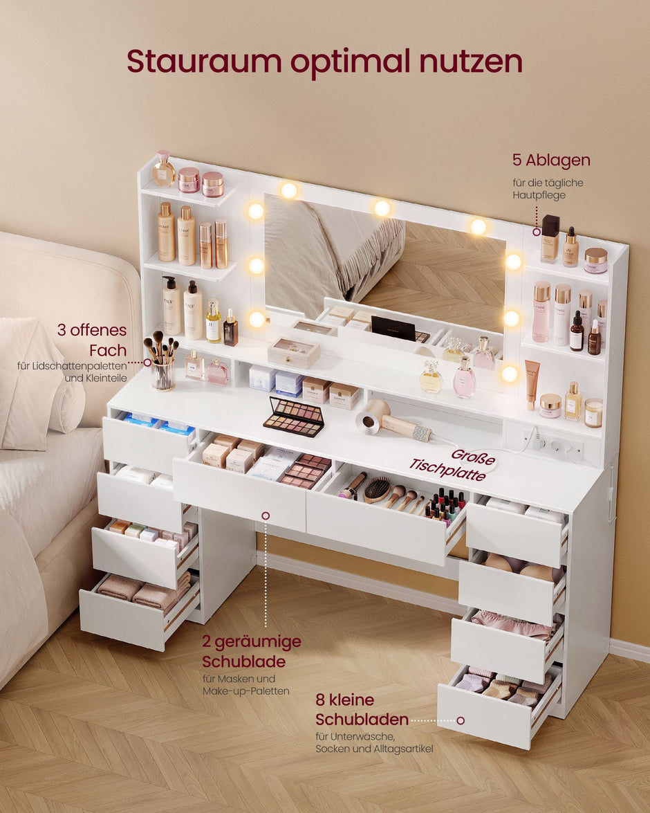Kaptafel - Met Verlichte Spiegel en Schuifladen - Wolkwit - 137 x 40 x 144,3 cm