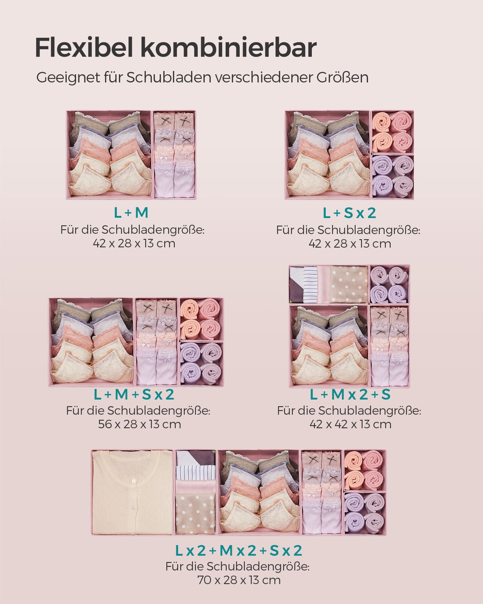 Aufbewahrungsbox für Schubladenset von 12 Pastellrosa