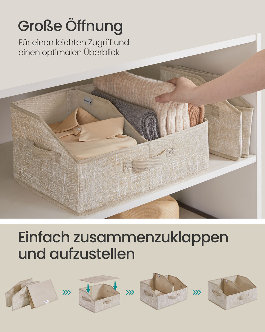 Aufbewahrungsboxen Set von 6 40 x 30 x 20 cm Sand Beige