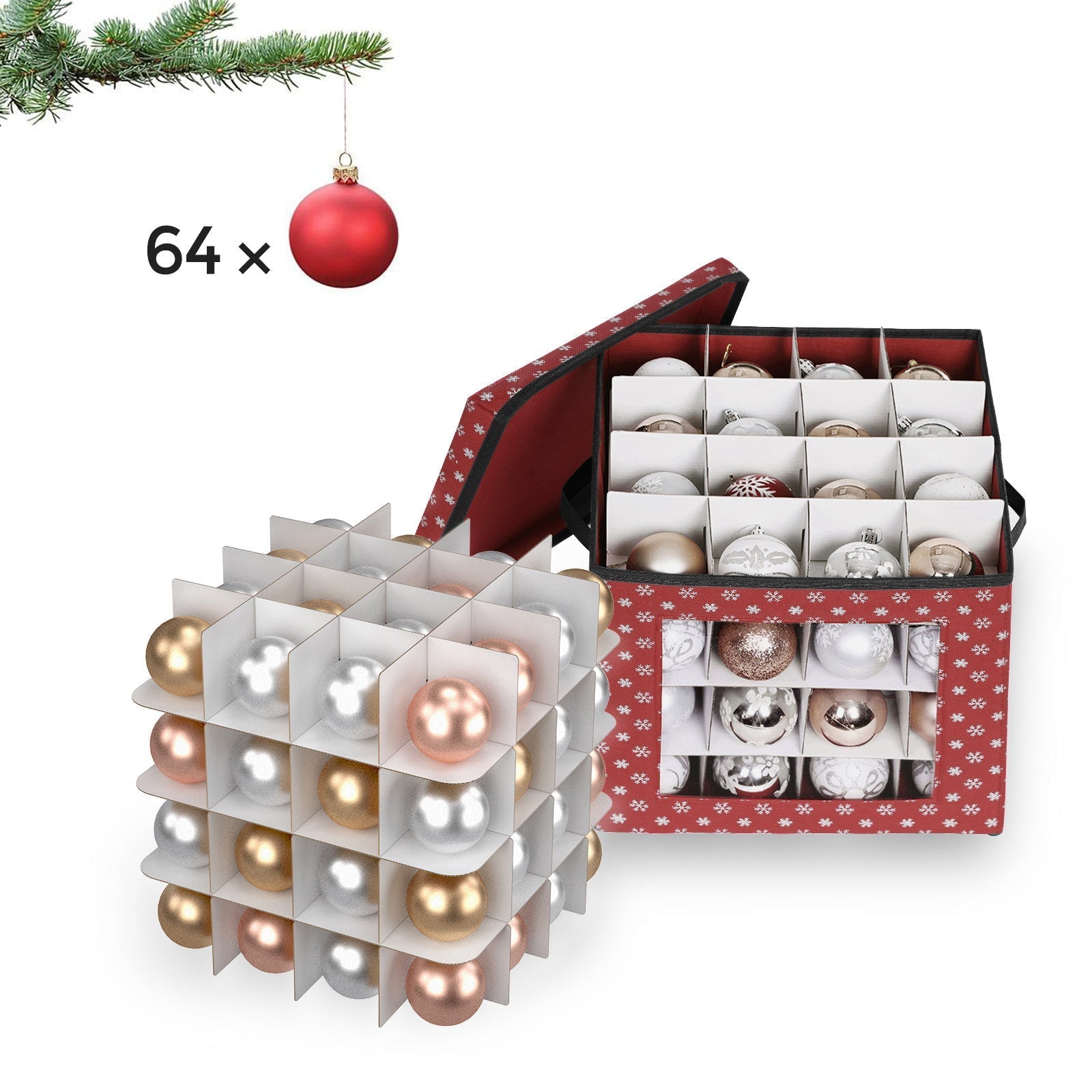 Aufbewahrungsboxen - für Weihnachtskugeln - Set von 3 - 64 Kursen pro Box - faltbar