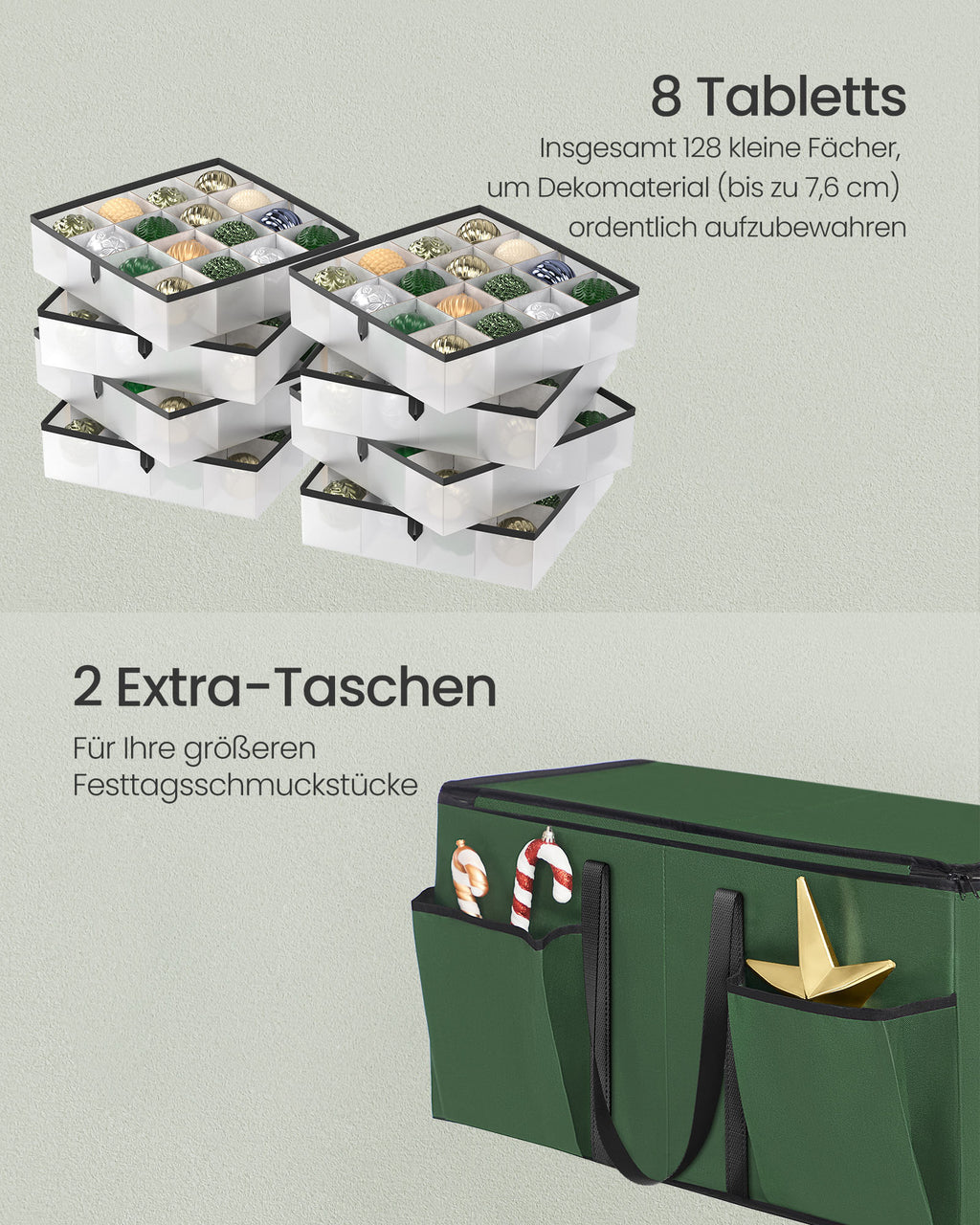 Aufbewahrungsbox für Weihnachtskugeln mit Waldgrün -Deckel