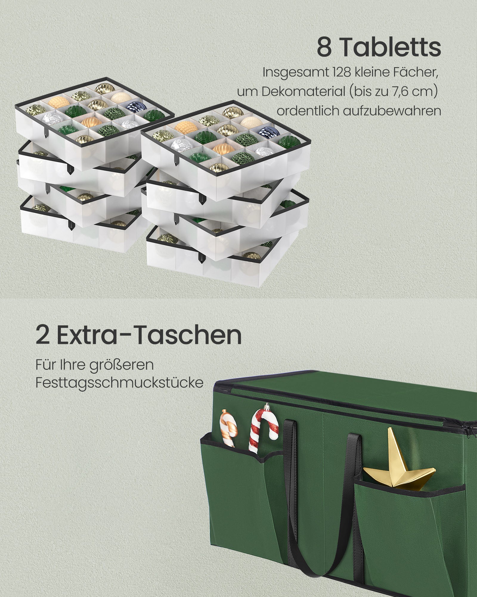 Aufbewahrungsbox für Weihnachtskugeln mit Waldgrün -Deckel