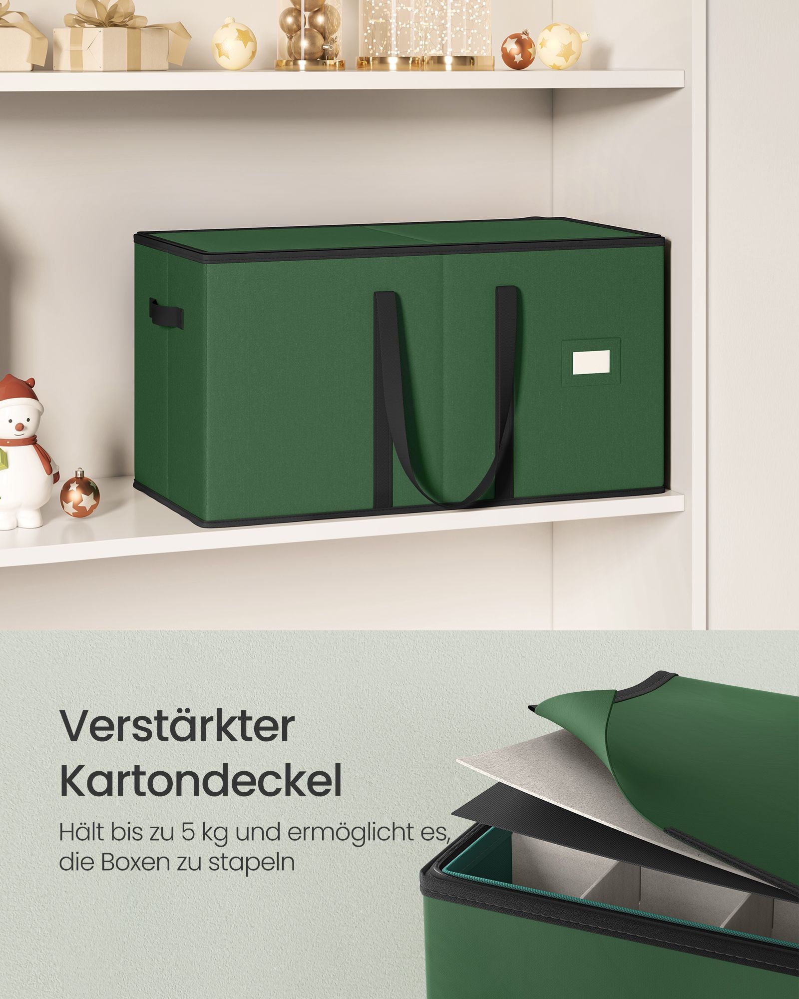 Aufbewahrungsbox für Weihnachtskugeln mit Waldgrün -Deckel