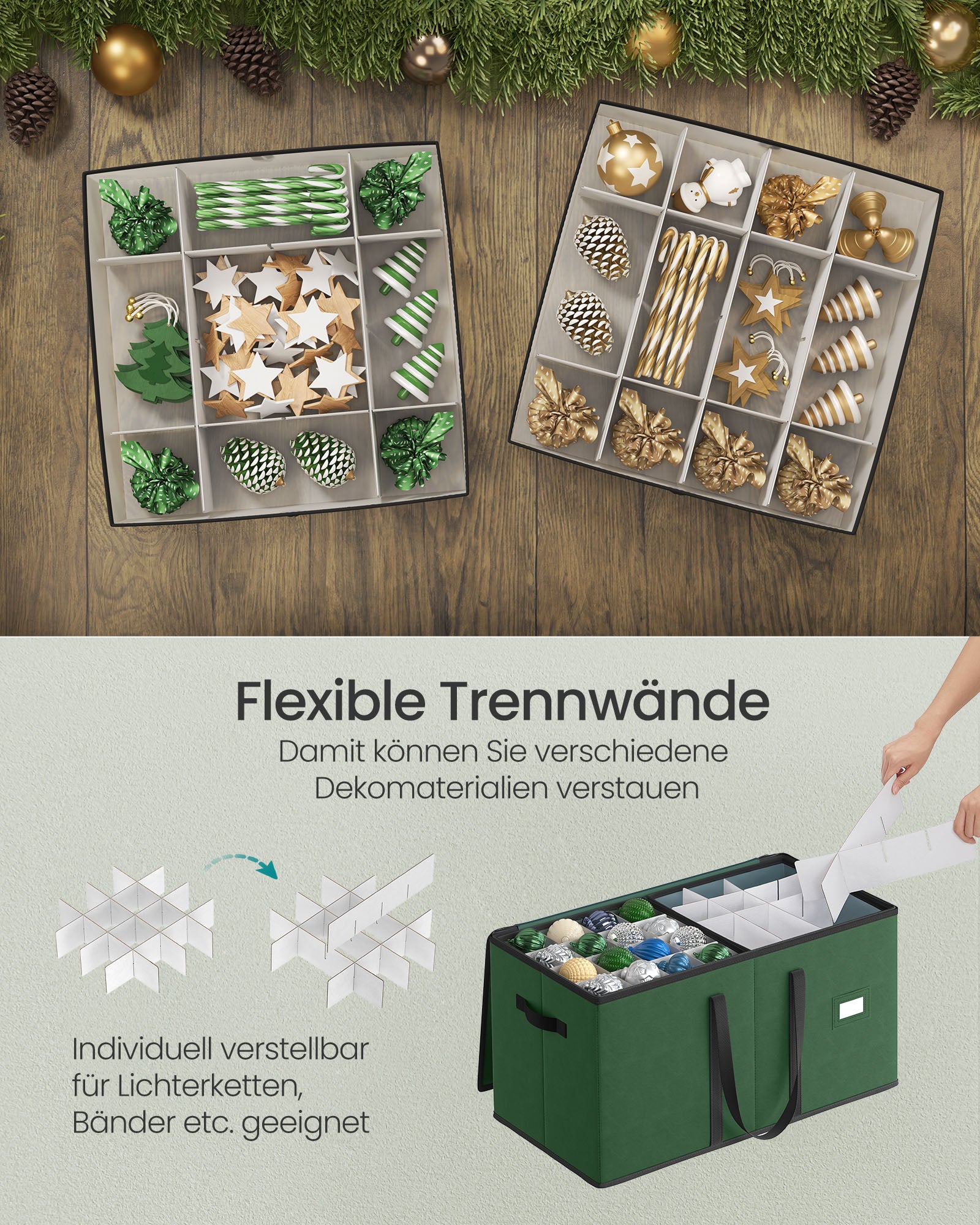 Aufbewahrungsbox für Weihnachtskugeln mit Waldgrün -Deckel