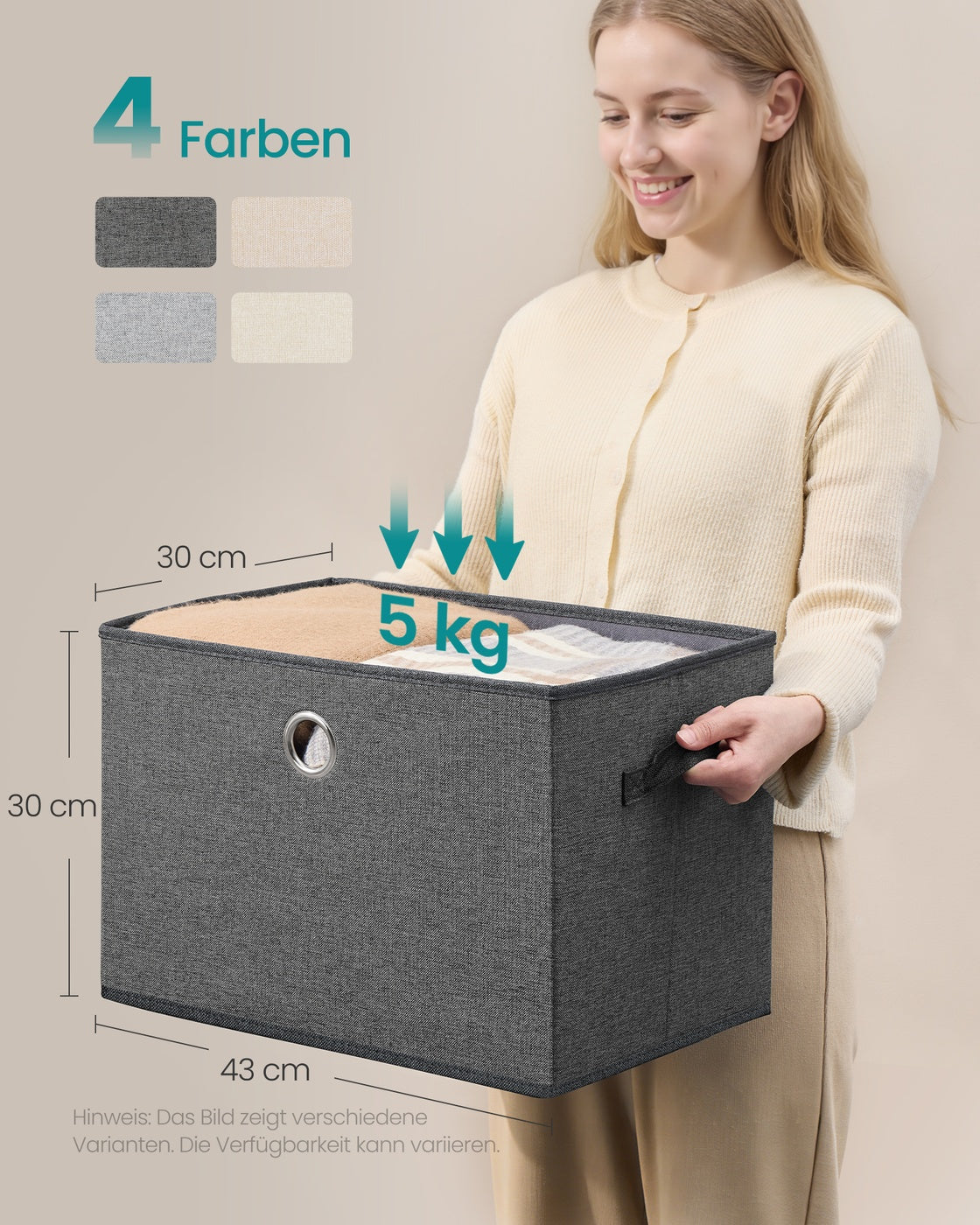 Opbergdozen - 43 x 30 x 30 cm - Set van 3 - Leigrijs - Maximale draagkracht per doos 5 kg