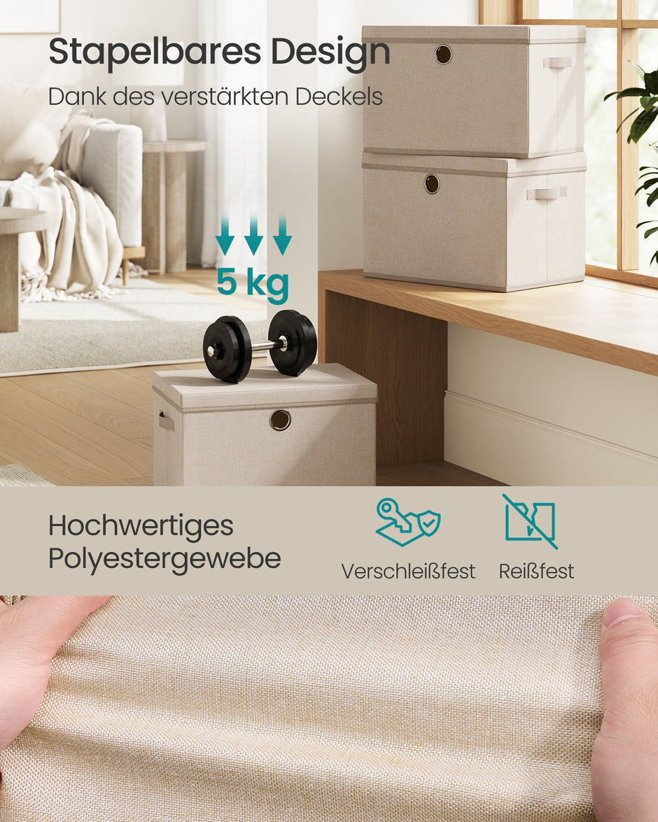 Opbergdozen - 43 x 30 x 30 cm - Set van 3 - Zandbeige - 5 kg per doos