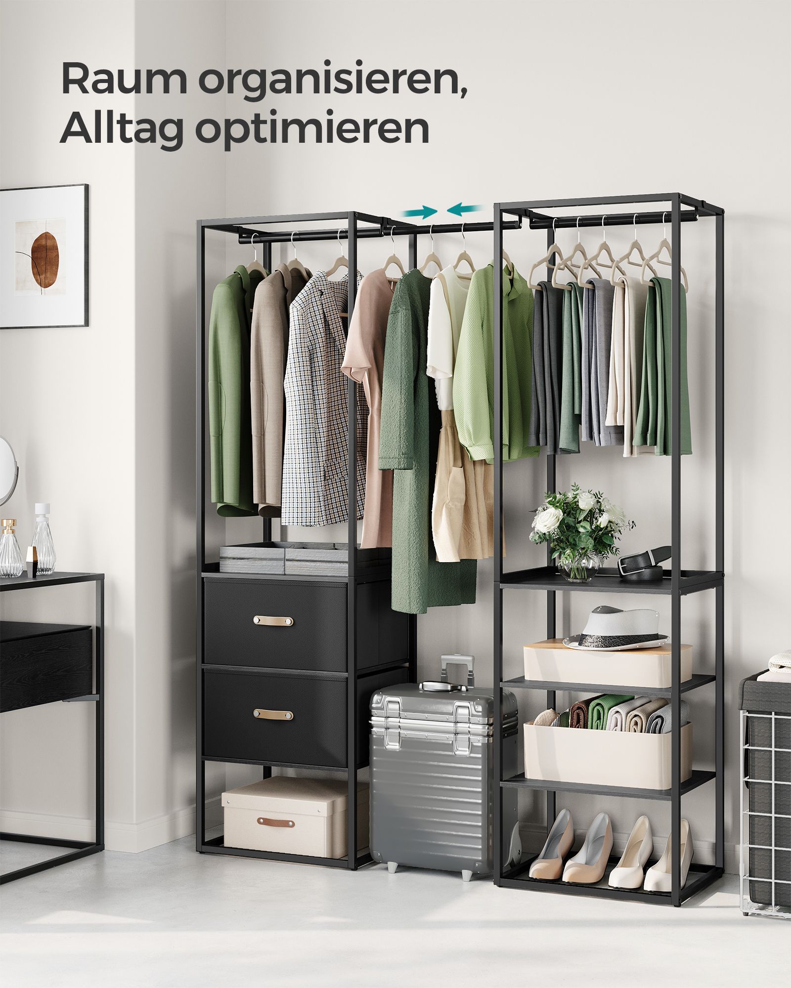 Bekleidungsregal - mit 2 Schubladen - Ebenholz schwarz