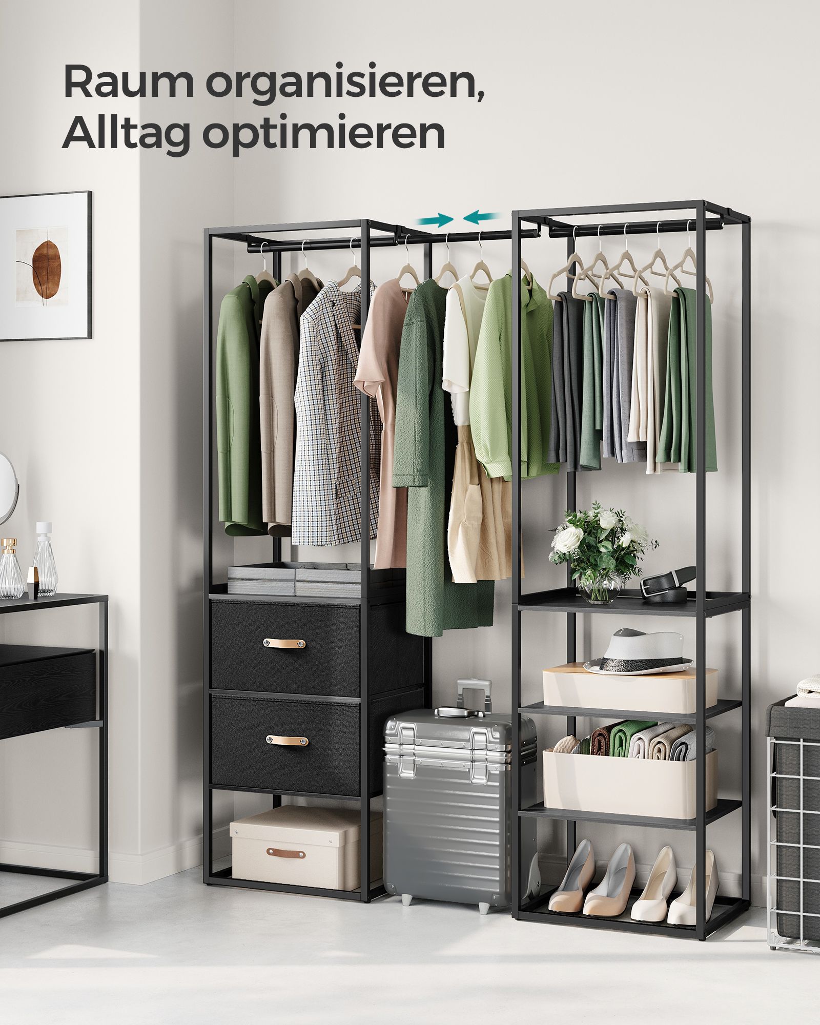 Bekleidungsregal - mit 2 Schubladen - Ebenholz schwarz
