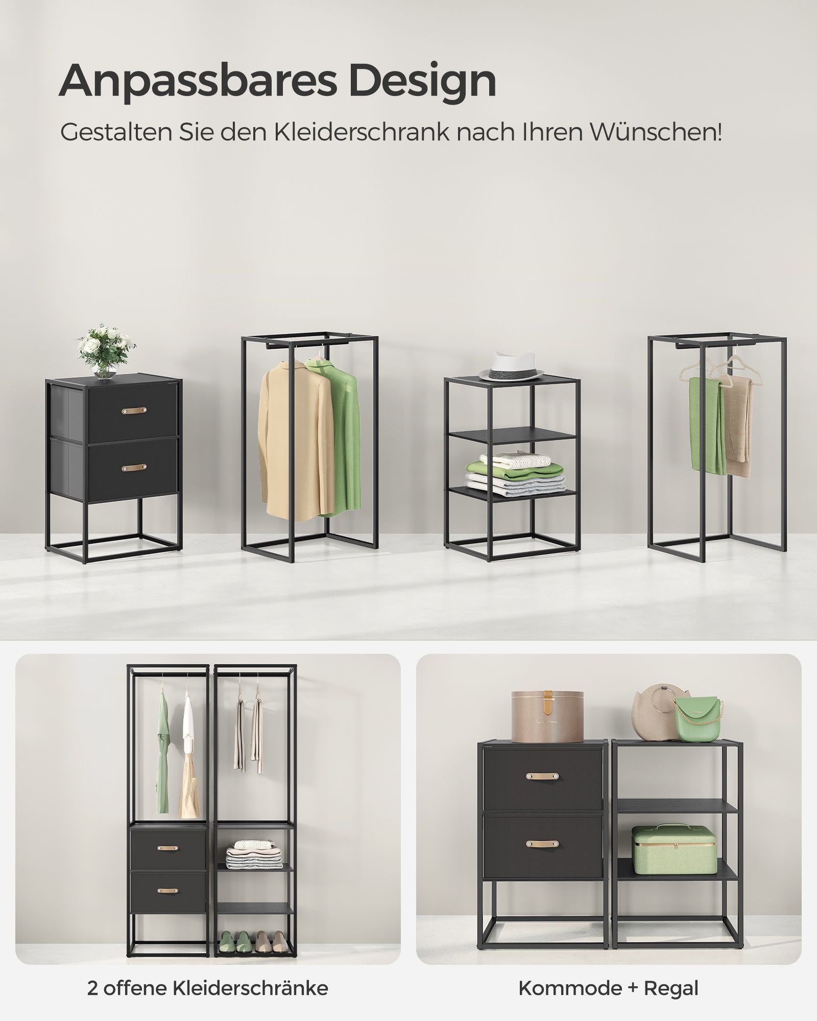 Bekleidungsregal - mit 2 Schubladen - Ebenholz schwarz