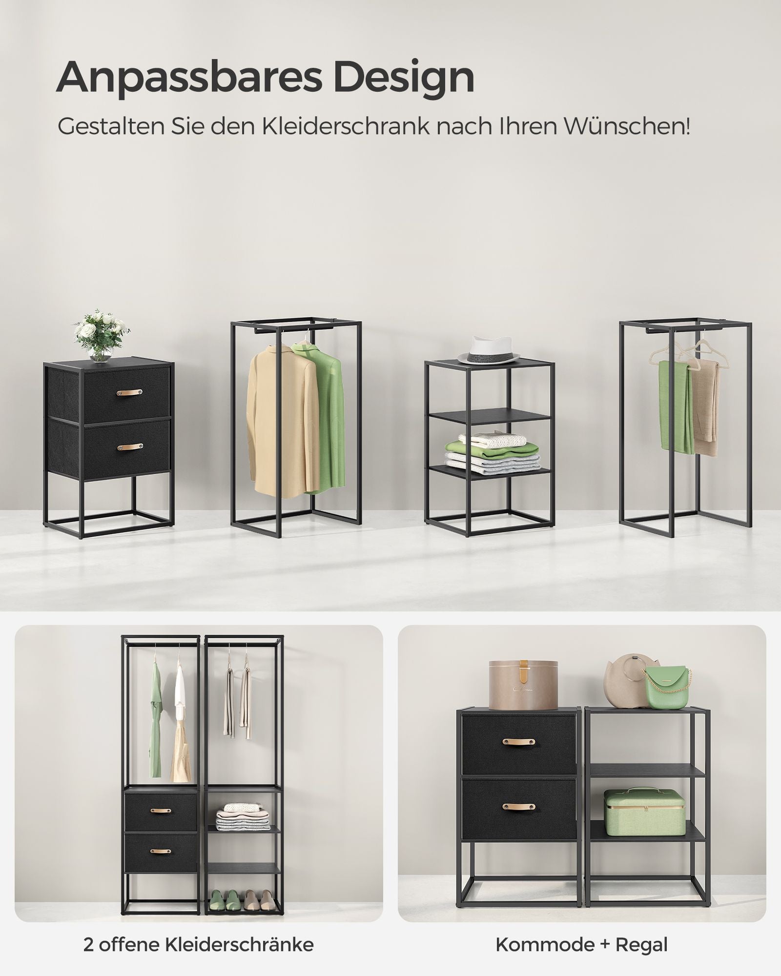 Bekleidungsregal - mit 2 Schubladen - Ebenholz schwarz