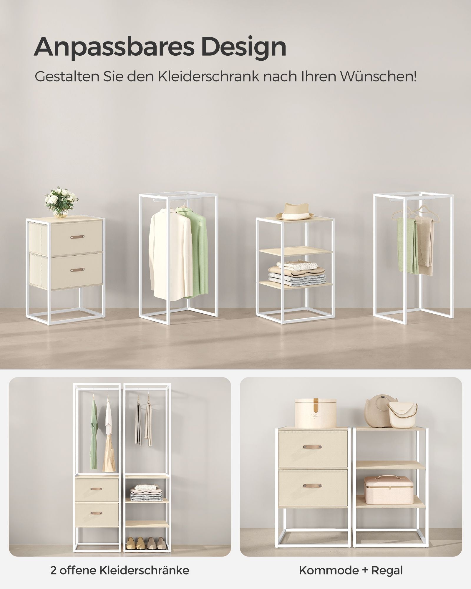 Kleidungsständer - mit 2 Schubladen - Natural Beige