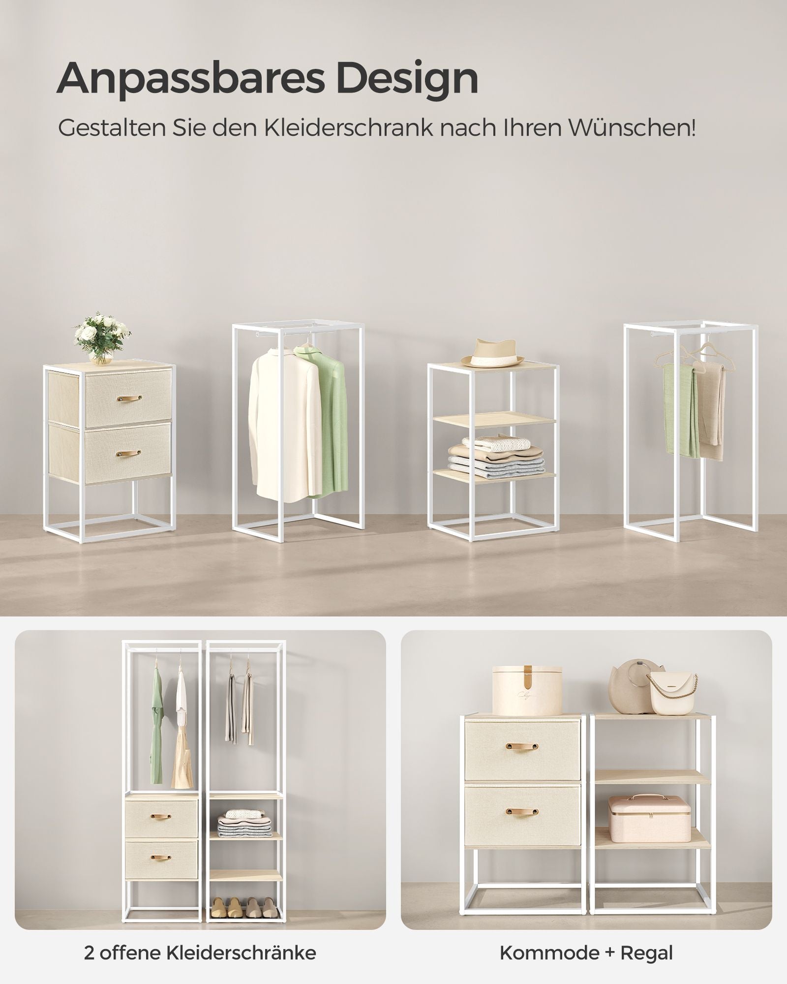Kleidungsständer - mit 2 Schubladen - Natural Beige