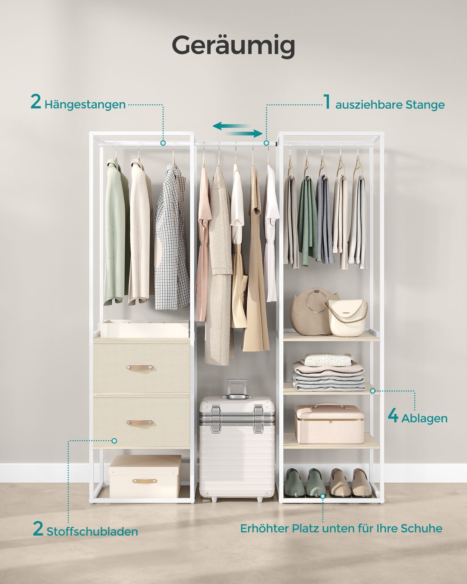 Kleidungsständer - mit 2 Schubladen - Natural Beige