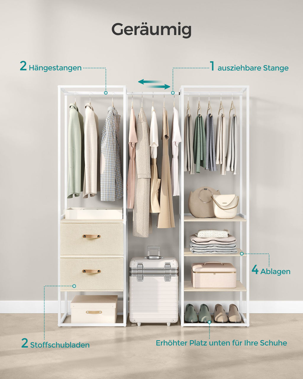 Kleidungsständer - mit 2 Schubladen - Natural Beige