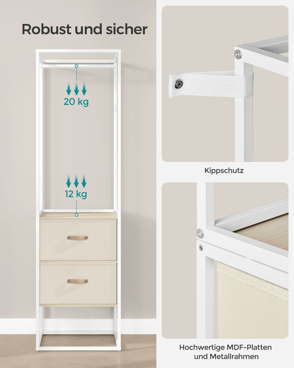 Kleidungsständer - mit 2 Schubladen - Natural Beige