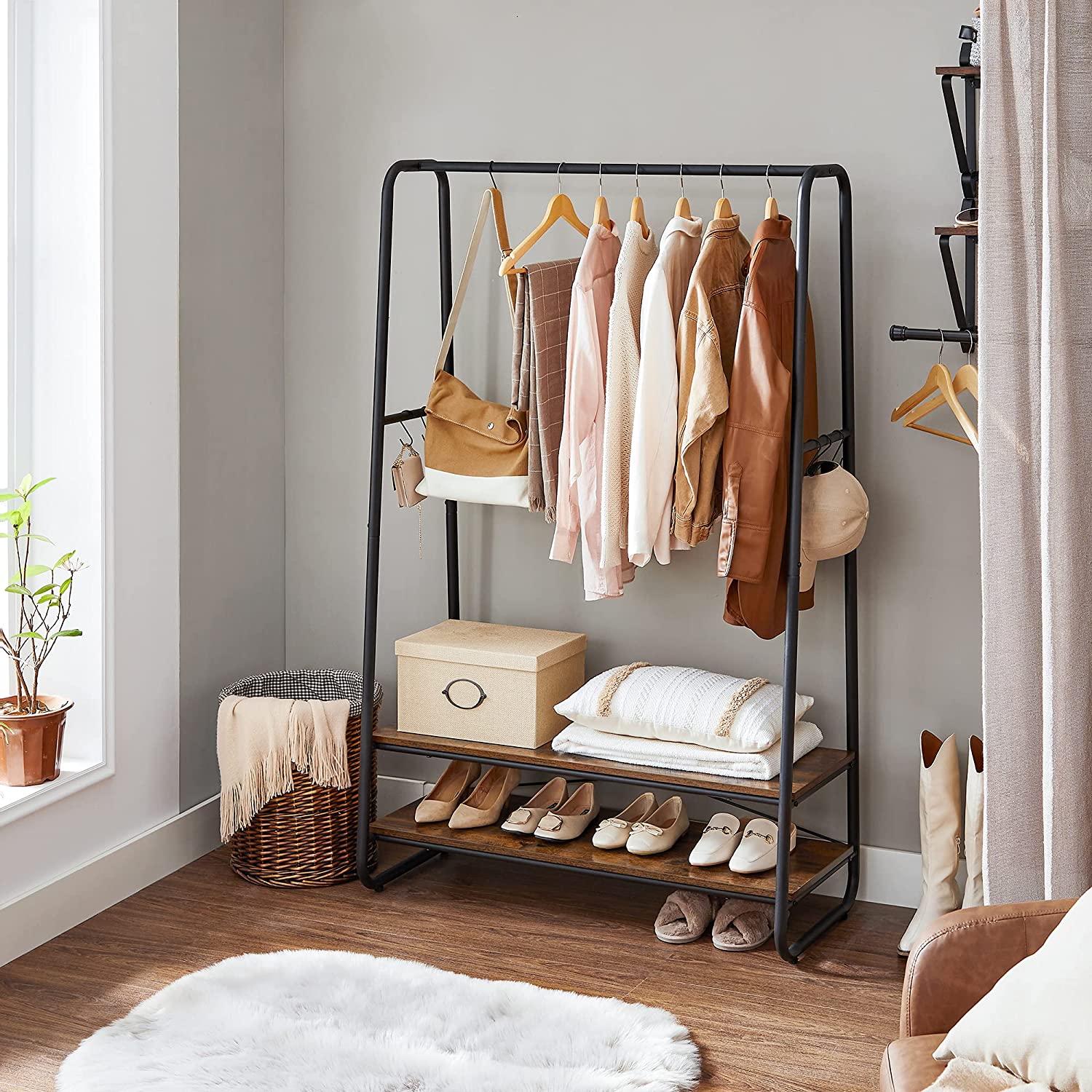 Bekleidungsregal - Kleiderregal - Garderobe - 2 Regale - Stahlrahmen - braun/schwarz