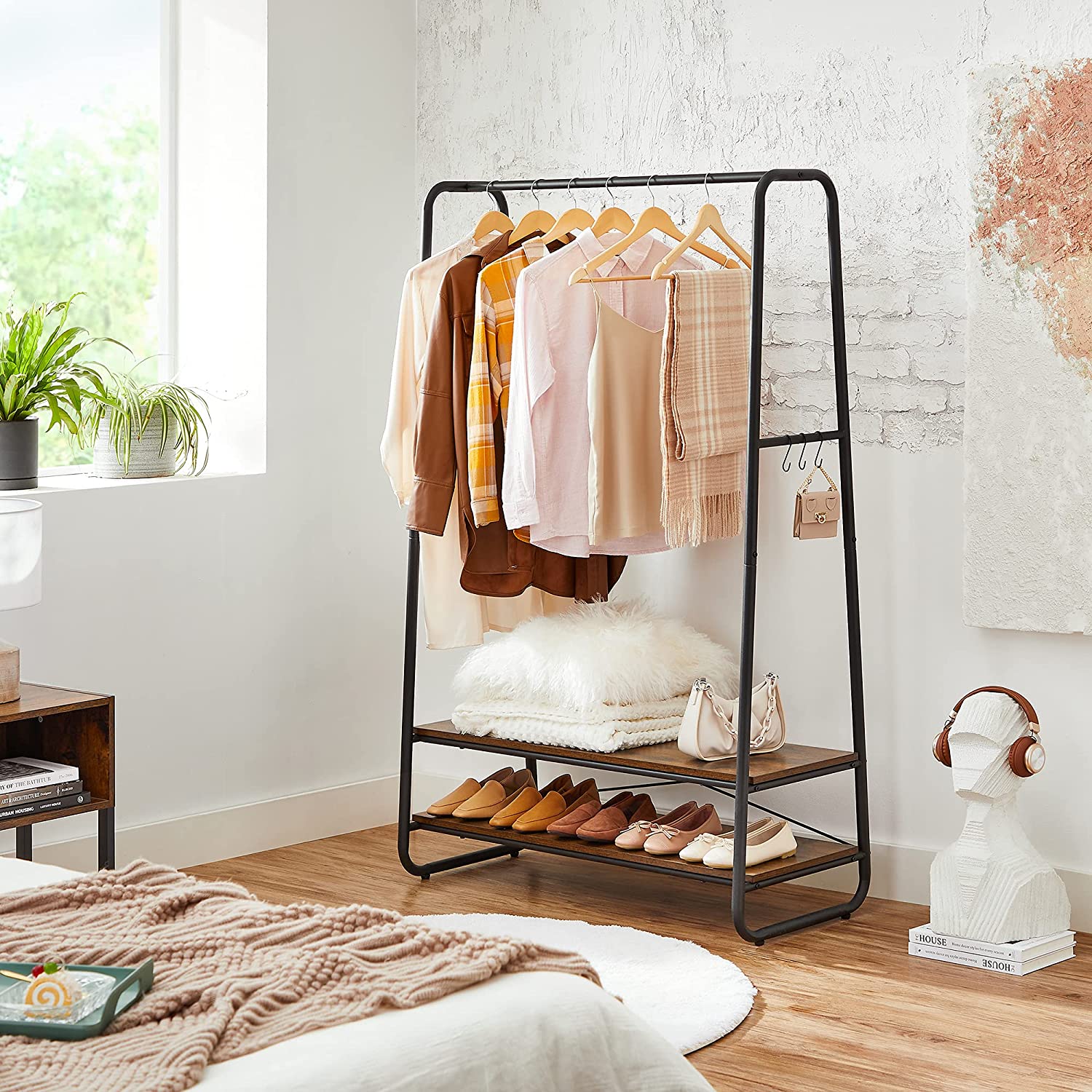 Bekleidungsregal - Kleiderregal - Garderobe - 2 Regale - Stahlrahmen - braun/schwarz