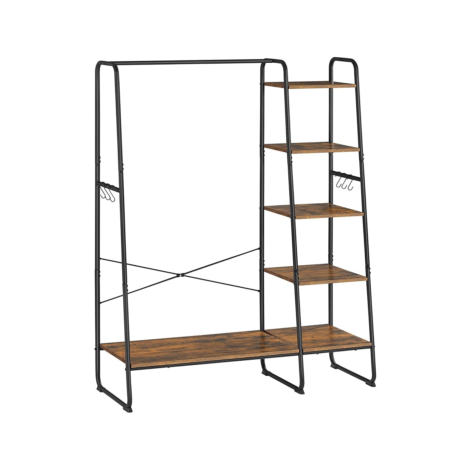 Kleidungsregal - 5 Level - mit Schuhregal - 6 Haken - Kleidungsstange - Industriedesign - 45 x 120 x 160 cm