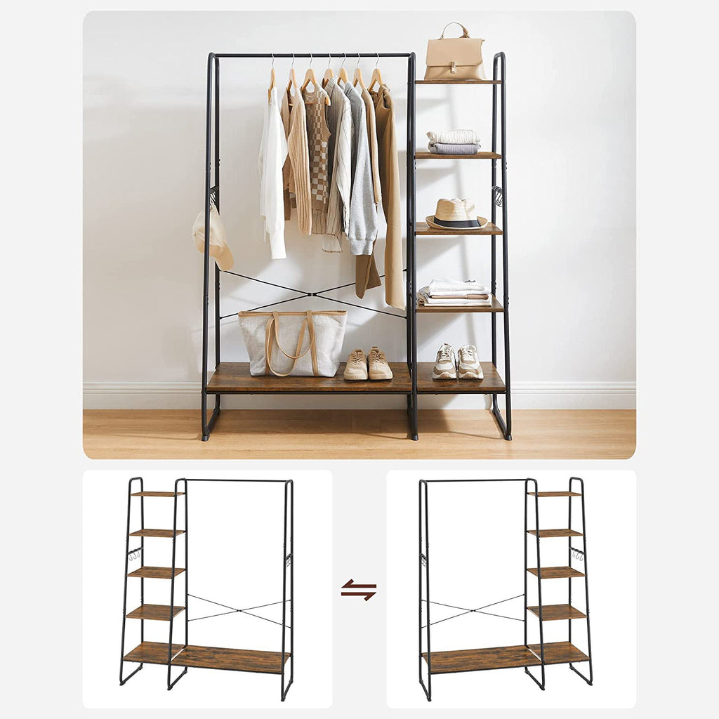 Kleidungsregal - 5 Level - mit Schuhregal - 6 Haken - Kleidungsstange - Industriedesign - 45 x 120 x 160 cm
