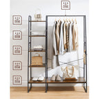 Kleidungsregal - 5 Level - mit Schuhregal - 6 Haken - Kleidungsstange - Industriedesign - 45 x 120 x 160 cm