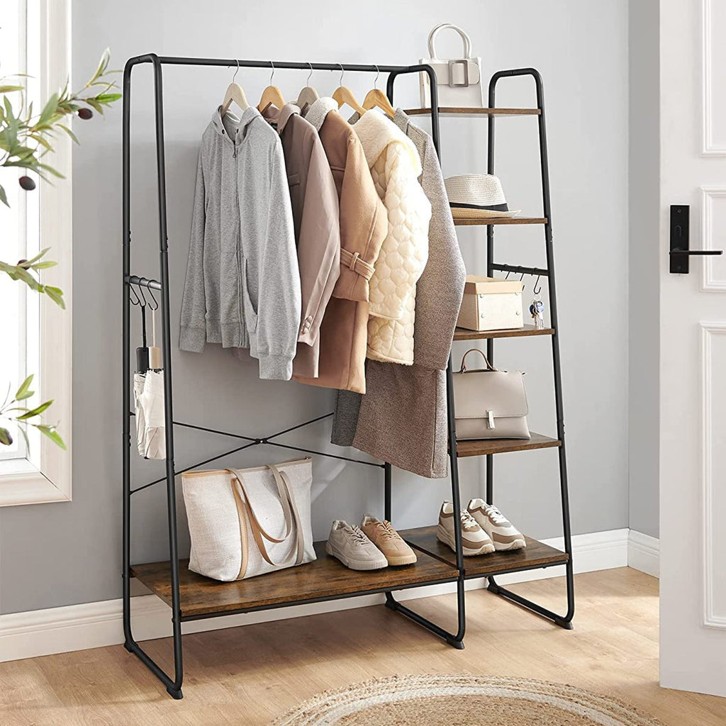 Kleidungsregal - 5 Level - mit Schuhregal - 6 Haken - Kleidungsstange - Industriedesign - 45 x 120 x 160 cm