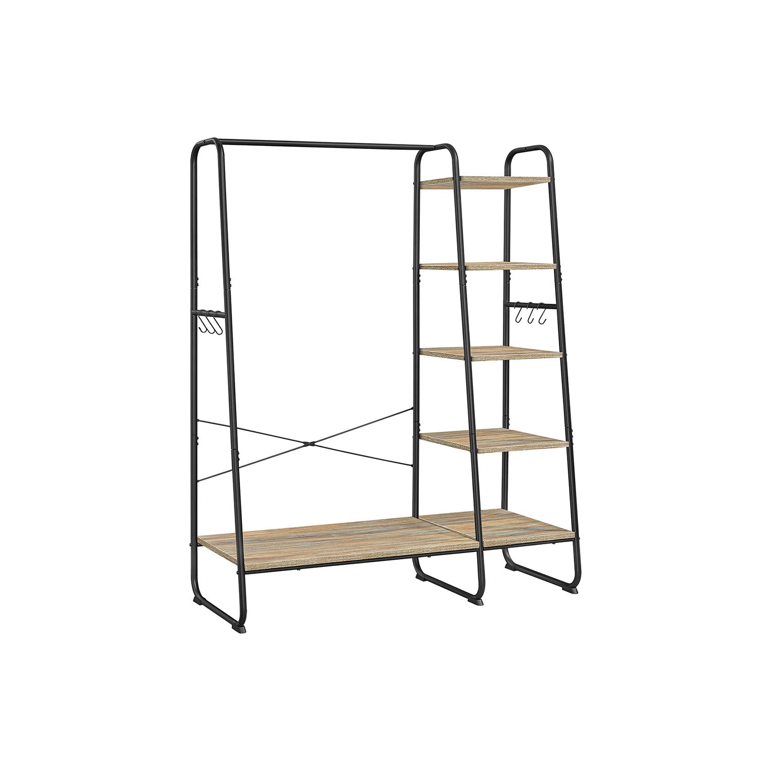 Kleidungsregal - 5 Level - mit Schuhregal - 6 Haken - Kleidungsstange - Industriedesign - 45 x 120 x 160 cm