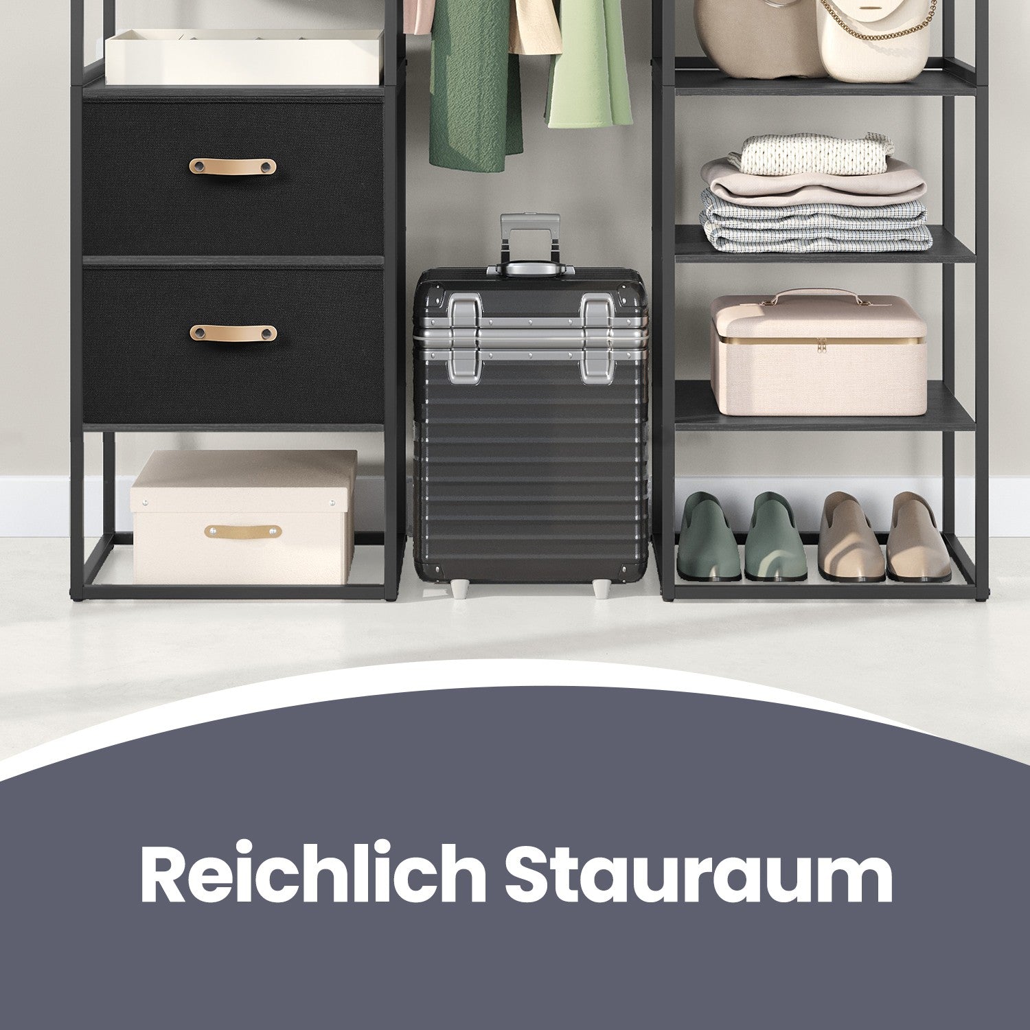 Kleidungsständer - 2 Schubladen - Ebenholz schwarz