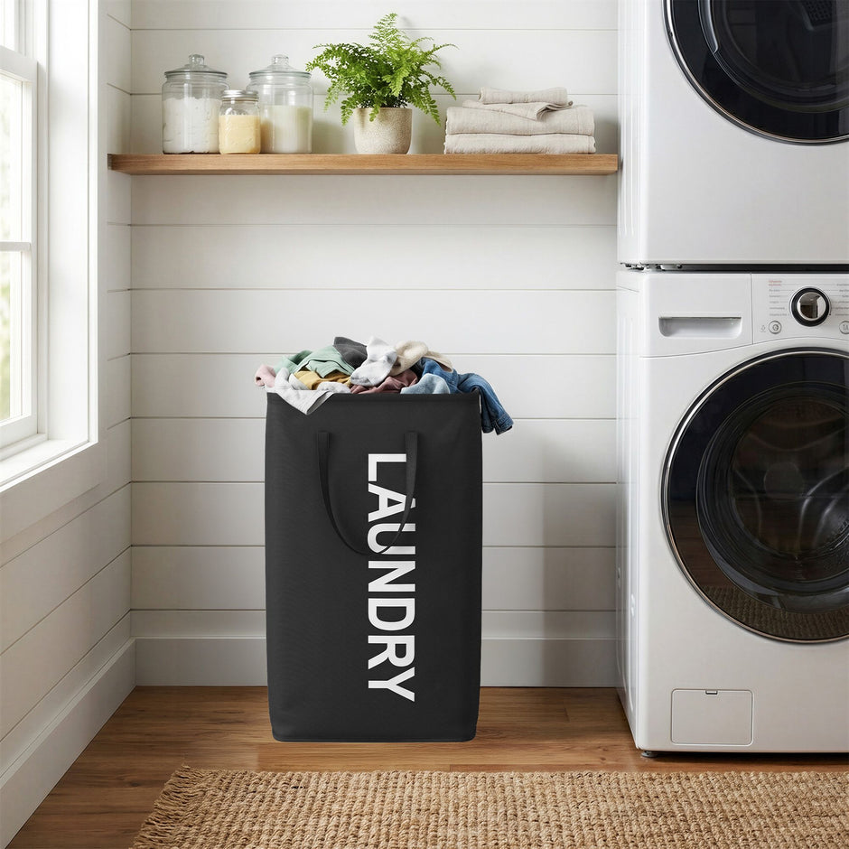 Opvouwbare Wasmand - 80 Liter - Met Handvatten - Oxford Stof - Zwart